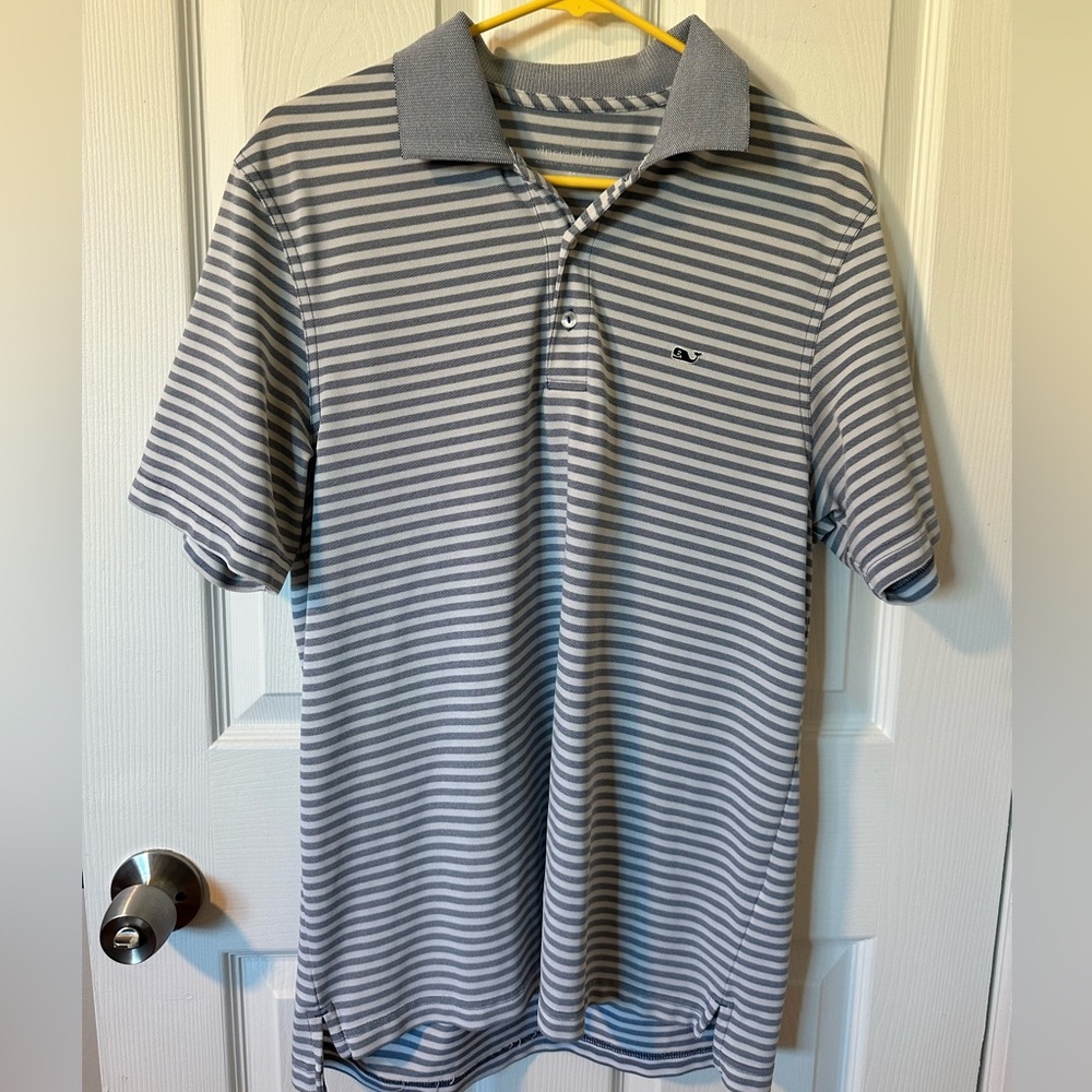Vineyard Vines Gray and White Striped Polo Shirt